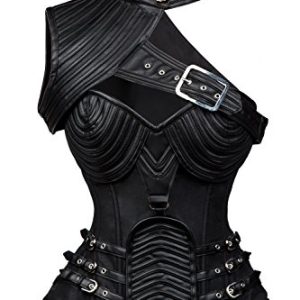 Charmian Damen-Steampunk-Gothic-Korsett aus schwerem, starkem Stahl mit Knochen und Reißverschluss Schwarz XX-Groß