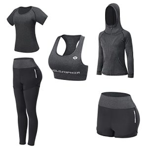 JULY'S SONG Yoga Kleidung Anzug 5er-Set Trainingsanzug Laufbekleidung Gym Fitness Kleidung (Dunkelgrau, XL)