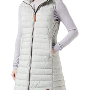 camel active Damen Lange Steppweste mit Kapuze Vest, Oliv, 42