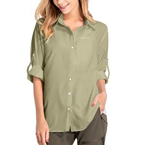 yeyity Damen Hemdbluse UV Schutz Langarmshirt Damen Schnell Trocknende Sport Shirts Wandershirt Safari Casual Button Up Tops Strandurlaub Elegant Bluse（5019,Khaki,M