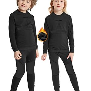 NOOYME Funktionsunterwäsche Kinder Skiunterwäsche Kinder Thermounterwäsche Kinder Atmungsaktiv & Hautfreundlich Sportunterwäsche Kinder Fussball, ExtraWarm Schwarz (110/116) 110-115cm
