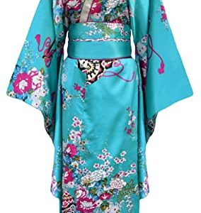 Bon amixyl Japanischer Kimono für Damen, traditionell, junge Dame, Yukata, mit Kleid, Kostüm, Cosplay, Bademantel aus Satin, blau, 38