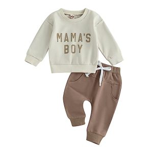 Himllauen Baby Jungen Kleidung Langarmshirt Top + Hose Zweiteiler Babykleidung 0-3 Jahre Kleinkind Set Neugeborene Outfit (Aprikose Mama's Boy 1, 0-6 Months)