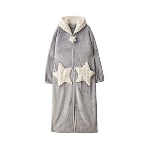 SGSG Nachthemd Superweiches weibliches Nachthemd Coral Velvet Thickened Pyjamas Herren Herbst und Winter Long Loose Outer Wear Home Service Bademantel, Grau, M.