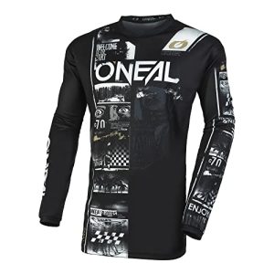 O'NEAL | Motocross-Shirt Langarm | MX MTB Mountainbike | Passform für Maximale Bewegungsfreiheit, Eingenähter Ellbogenschutz | Element Youth Jersey Attack V.23 | Kinder | Schwarz Weiß | Größe L