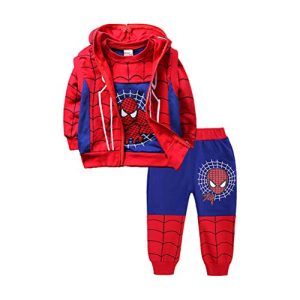 AsKong 3-teiliger Spider-Man-Anzug für Jungen, Sweatshirt, lange Hose, Reißverschlussweste, Größe 1–8 Jahre Gr. 130 cm Höhe, blau