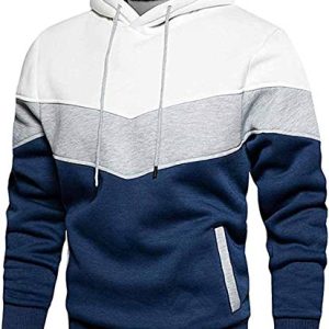 comefohome Hoodie Herren Pullover Langarm Sweatjacke Kapuzenpullover Farbblock Sweatshirt Blue Large