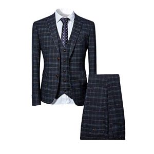 Allthemen Herrenanzug Anzug Herren Anzug Kariert Slim Fit 3 Teilig Anzüge Sakko für Business Hochzeit #6248 Schwarz Large