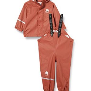 CeLaVi Girls Basic Rainwear Set-solid PU Rain Jacket, Redwood, 70