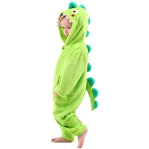 LOLANTA Kinder Grün Dinosaurier Kostüm,Kinder Tier Flanell Strampler Overall，2-3 Jahre,Grün,Etikettengröße S