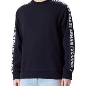 Armani Exchange Men's Long Sleeve Logo Tape Fleece Sweatshirt, Deep Navy, XL
