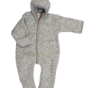 Engel-Natur Baby Overall mit Kapuze aus Bio Schurwoll-Fleece, Hellgrau Melange, Gr. 62/68