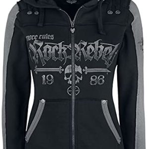 Rock Rebel by EMP Damen Schwarze Kapuzenjacke mit Skull-Prints M