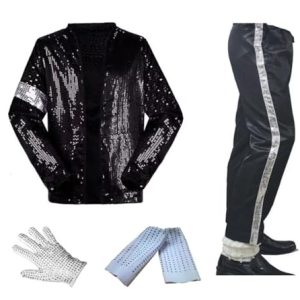 Shuanghao M J Cosplay Kid Erwachsene Cosplay Kostüm 4 stücke MJ Billie Jeans Jacke + Pant + Socken + Handschuh (W：48-52kg H:158-165cm)