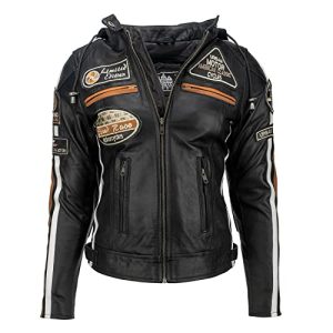 Damen UR-155 Motorradjacke Protektoren, mit Protektoren, Schwarz, Große : XL