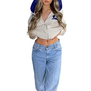 Yassiglia Damen Oversize Pullover Sweatjacke mit Kapuze Elegant Hoodies für Teenager Mädchen Y2K Zip Up Kapuzenpullover Gothic Jacke mit Taschen (Eisgrau, M)