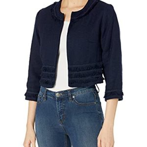 Karl Lagerfeld Paris Damen Tweed Open Front Jacket Sportjacke, Navy, X-Large