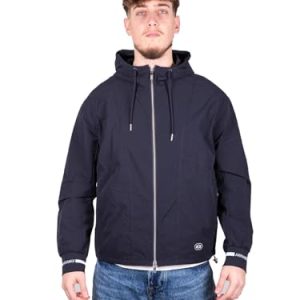 Armani Exchange Men's Long Sleeve, Printed Logo Cuffs, Hooded Blouson Jacket, Deep Navy, M