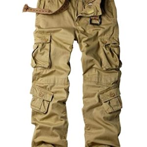 Siyecaoo Damen Hosen Cargo Hose Multi Taschen Jogginghose Sporthose Workwear Reißverschluss Armee Militär Wanderhose Outdoorhose Relaxed-Fit Damen Cargo Hose Khaki Tag 32-DE 42