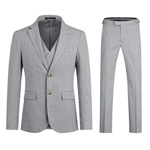 Allthemen Anzug Herren Anzug Gestreift 3 Teilig Slim Fit Anzüge Herrenanzüge für Business Hochzeit #629 Grau XL