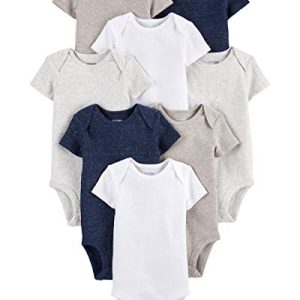 Simple Joys by Carter's Unisex Baby Neutral Short-Sleeve Bodysuit Body, Marineblau Heidekraut/Weiß/Haferbeige, 12 Monate (8er Pack)
