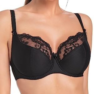 Teyli BH Bra Damen – BH Bügel - BH Grosse Grössen - BH Große Brüste - Komfort Starker Halt BH - Damen BHS Frauen Bra Schwarz 90I