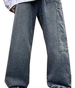 AIEOE Jungen Baggy Jeans Y2K Cargo Hosen Weites Bein Hip Hop Streetwear Jeanshose Casual Vintage Teenager Cargohose Bootcut Gerade Denim Jeans - M
