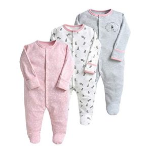 Minizone Baby Schlafanzug Pack of 3, Strampler Langarm Pyjamas Schlafstrampler 0-3 Monate