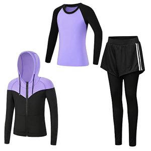 Tancefair Kinder Mädchen Jungen Trainingsanzug 2/3 tlg Sportanzug Jogging Bekleidungsset Freizeitanzug (Shirt + Hose) Training Laufen Fußball Basketball Trikots Yoga,110,Girls 3 Piece Set Purple