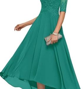 TANPAUL Damen A-Linie Brautjungfernkleid 1/2 Ärmel Abendkleider Elegant Chiffon Festkleid Smaragd 58
