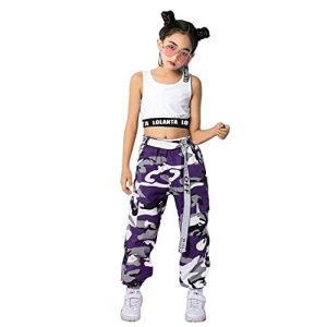 LOLANTA Mädchen Hip Hop Street Dance Kleidung Set Jazz Dancewear Tank Top + Camouflage Pants, Lila, 140