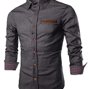 COOFANDY Herren Hemd Langarm Jeanshemden Regular fit Denim Shirt Langarmhemd Rockabilly Cowboy-Style Freizeit Hemden Baumwolle Grau XL