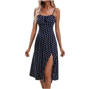 KOG Prime Damen Sommerkleid Sommerkleider Casual Basic Tunika Kleid Einfarbige Casual Kleidung T-Shirt Kleid Basic Frau Kleid Hemdkleid Baumwolle Hochzeitsgast Kleid Amazon Basics Blau S
