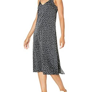 The Drop Damen Ana Silky Midi-Slip-Kleid mit V-Ausschnitt, Weiß/Schwarz gepunktet, 3XL Große Größen