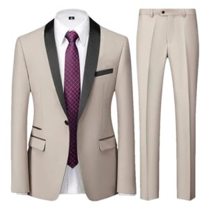 Mnjyihy Slim Anzug Für Herren 3 Teiliges Set Jacke Weste Hose Business Formelle Hochzeit Abschlussball Smoking Blazer 2 Pcs Set Beige L