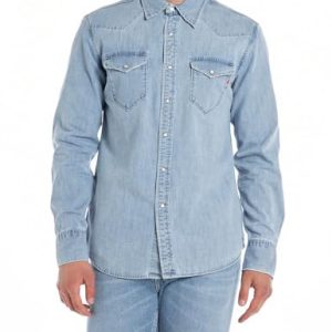 Replay Herren Jeanshemd Langarm aus Baumwolle, Light Blue 010 (Blau), XXL
