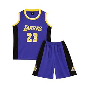 Huniam Jungen 2er-Set Basketball Trainings Ärmellos Trikot und Hose, Basketball Kleidung Kinder, Jungs Jersey (Lila, 9-11 Jahre)