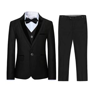 Jungen Kostüm 3-teilig Klassisch Slim Fit Hochzeitsanzug Tuxedo Jacke Hose und Weste Mode Jungen Anzug(Schwarz 14 Jahre)
