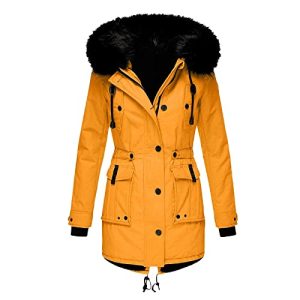Winterjacke Damen Lang mit Fell Kapuze Warme Kunstpelz Gefüttert Winter Jacke Mantel Parka Wintermantel Dicker Winterparka Daunenjacke Trenchcoat Pelzmantel Große Größen Baumwolljacke Damenjacken