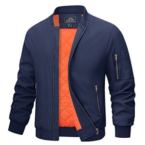MAGCOMSEN Herren Übergangsjacke Militär Bomberjacke Winter Warm Freizeitjacke Herren Fleece Windjacke Blouson Outdoor Ma-1 Jacke mit Ärmeltasche Dunkelblau XL
