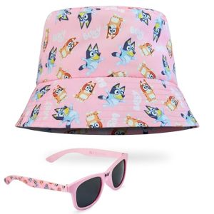 Bluey Bucket Hat & Sonnenbrille Kinder Set mit UV Schutz für Sommer, Strand - Mädchen Geschenke