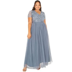 Maya Deluxe Damen Maya Deluxe Stripe Embellished Maxi With Sash Belt Bridesmaid Dress, Dusty Blue, 52 EU