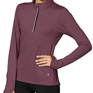 icyzone Damen Sport Langarm Shirts 1/4 Reißverschluss Laufshirt Langarmshirt mit Daumenloch Fitness Oberteile (S, Mauve Orchid)