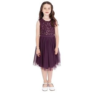 Maya Deluxe Mädchen Paillettenverziertes Hochzeit und Geburtstag Festlich mit Bandschleife Brautjungfernkleid Kleid, Berry, 9 Years