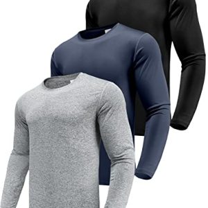 Herren 3er Pack Langarmshirt T-Shirts, UPF 50+ UV Schnelltrocknend Funktionsshirt Laufshirts, Atmungsaktiv Langarm Sportshirt Gym Shirt Outdoor Workout Fitness Oberteil Black/Navy/HGrey-3P03-L