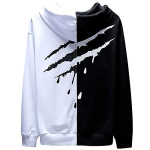 Covisoty Hoodie Herren Kapuzenpullover Techwear Hip Hop Long Sleeve Streetwear Farbblock Unisex Pullover Sweatshirt Schwarz weiß. M