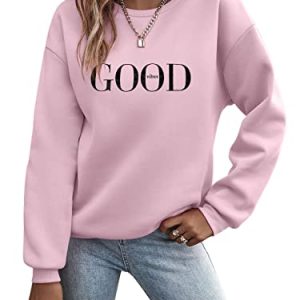 Minetom Pullover Damen Sweatshirt Briefe Drucken Langarm Rundhals Pulli Herbst Winter Frauen Buchstaben Druck Locker Casual Oberteil Sport Streetwear Sweatshirts ohne Kapuze Bluse Tops A Rosa L