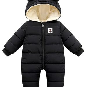 Baby Winter Overall mit Kapuze, Strampler Schneeanzug Jungen Mädchen Langarm Jumpsuit Warm Outfits Geschenk 6-9 Monate