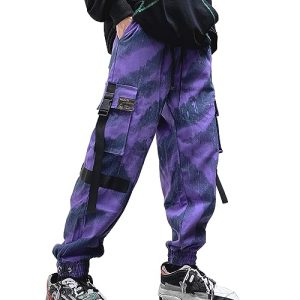 XYXIONGMAO Herren Lila Techwear Streetwear Jogger Taktische Hip Hop Hosen Lila Overalls Sweatpants Cargohose für Männer, Violett, Mittel