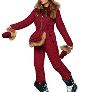 Schneeanzug Damen Einteilig Warm - Skianzug Damen Overall-Snowboardjacke Mit Fellkapuze Und Handschuhe Skioverall Wasserdicht-Schneeoverall 2022 Neu Mode Schneeanzug Einteiler Skibekleidung Skifahren